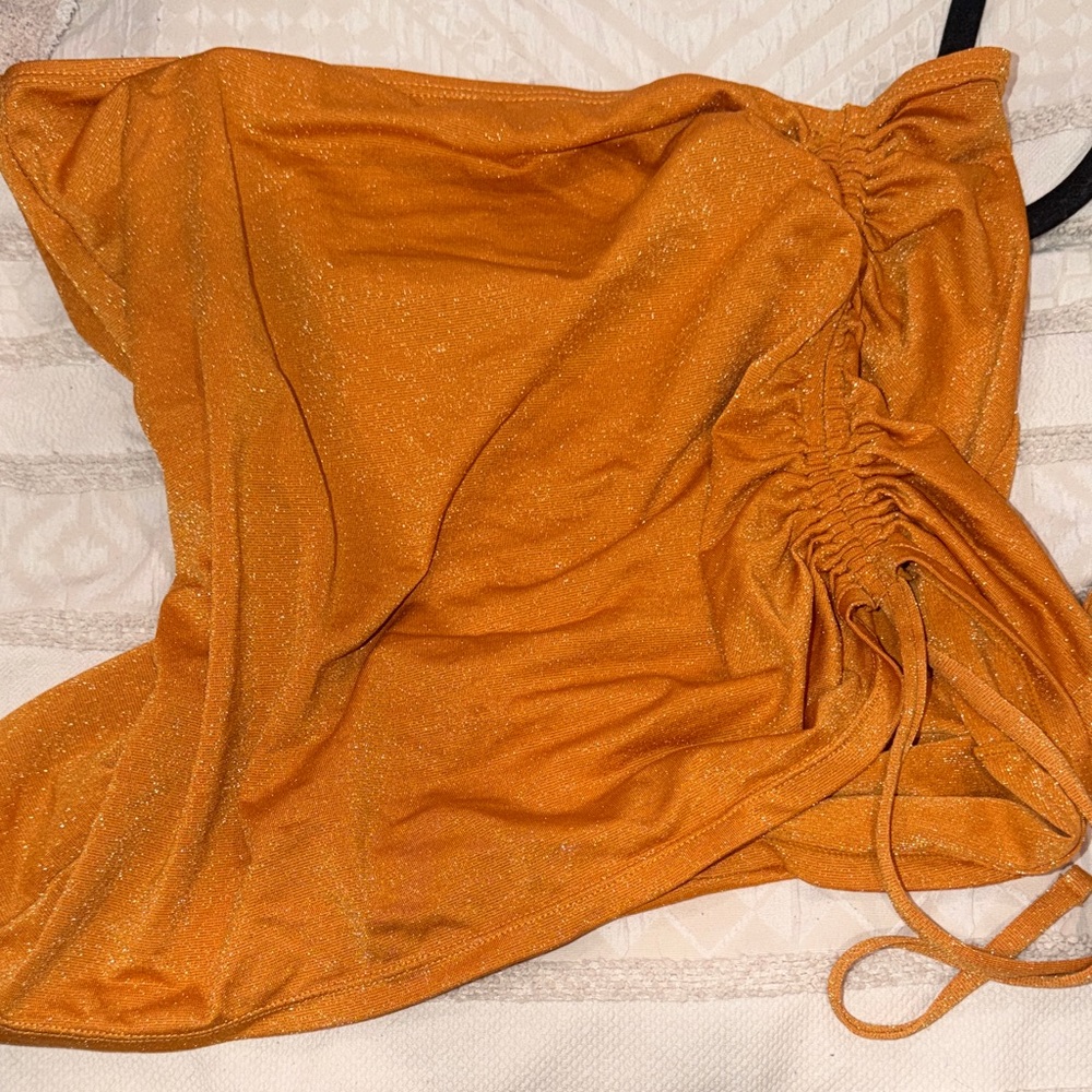 BCBG Asymmetrical Orange Shimmery Ruched Skirt